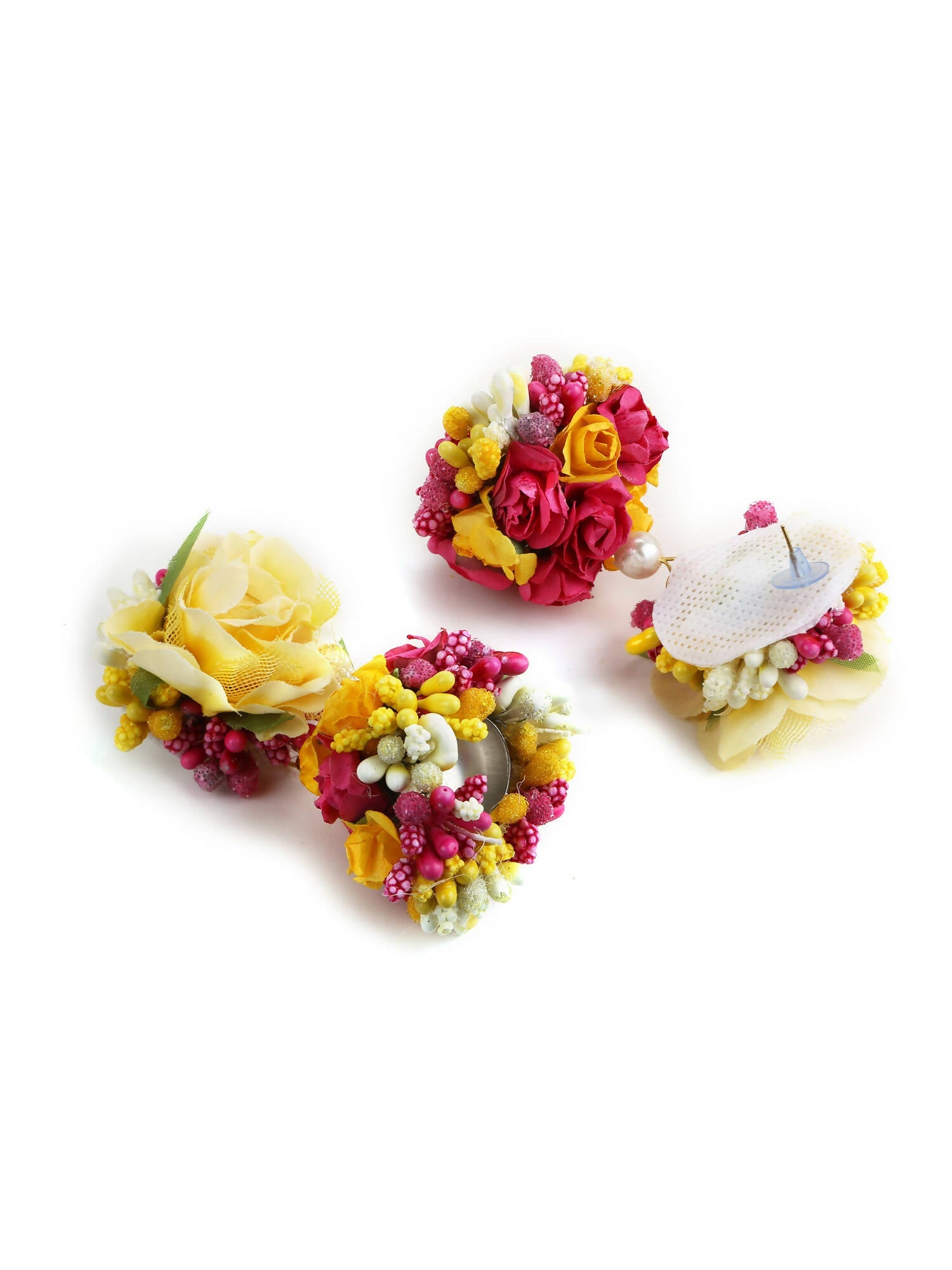 Yellow Pink Beaded Flower Jewellery Set - Ruby Raang - Grab2buy