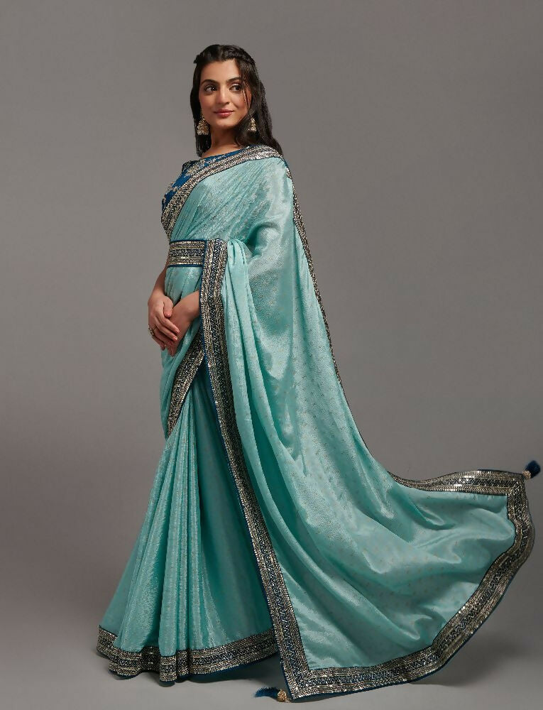 PR Fashion Sky Chinon Embroidery Lace Saree