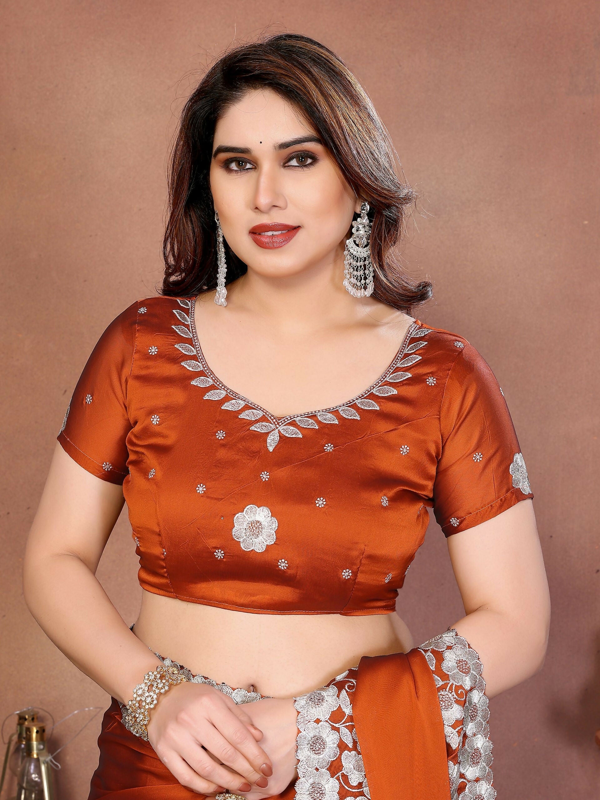 Teeya Creation New Trendy Stylish Party Wear Silk Saree-Orange