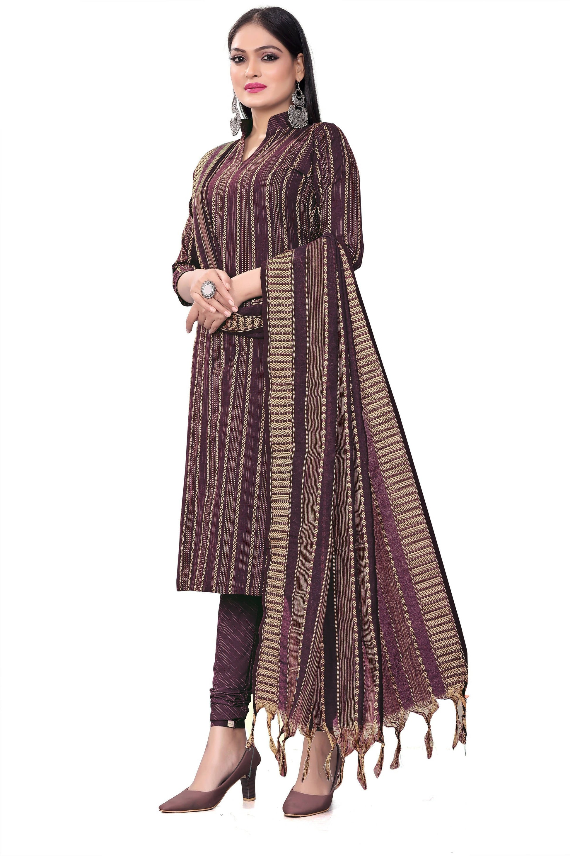 Purple Cotton Jacquard Woven Unstitched Dress Material - Tanvi