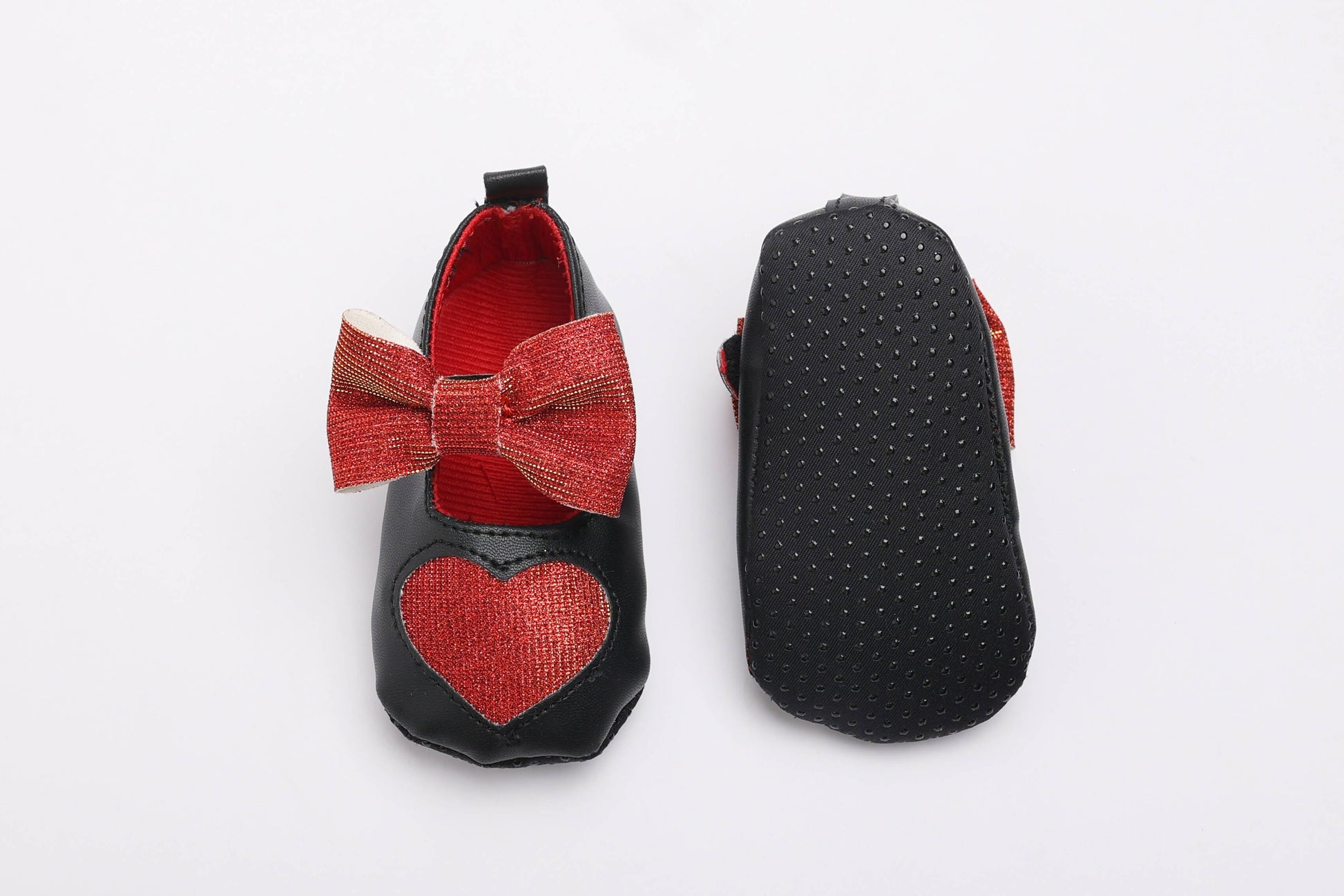Tiny Bugs Girls Heart Bow Detailing Booties - Black & Red  Grab2Buy Tiny Bugs Grab2Buy