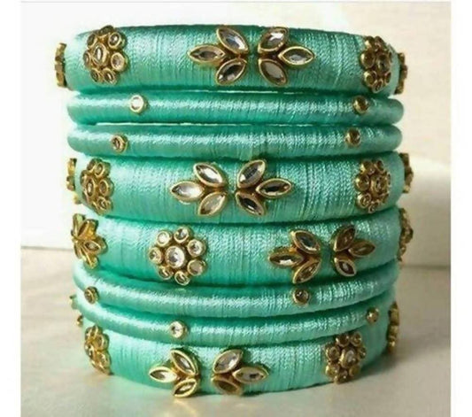 Sea Green Designer Silk Threaded Bangles Set of 2 