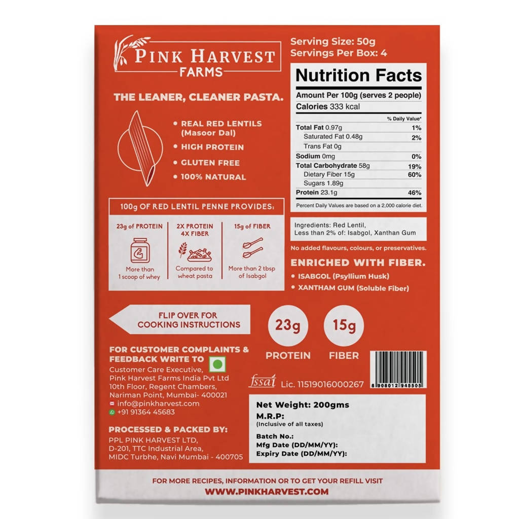 Pink Harvest Red Lentil Penne Pasta - Grab2buy