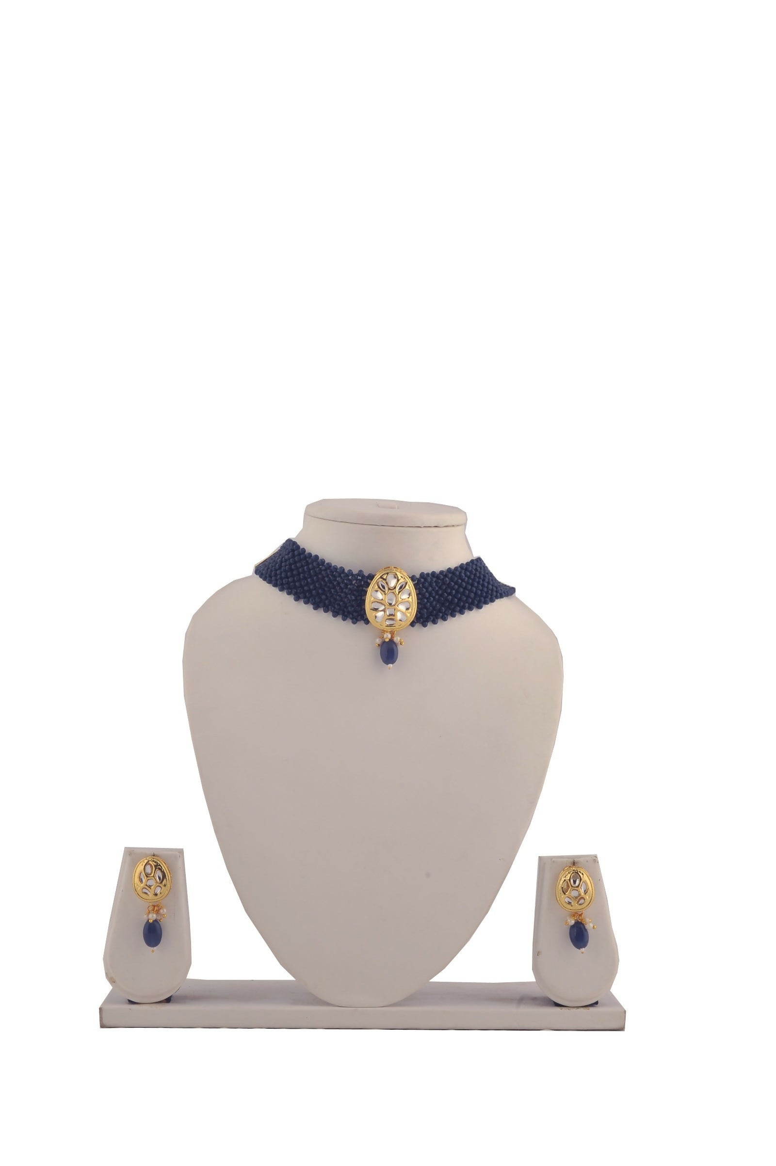 Joban Fashion Women Golden White Blue Necklace Set 