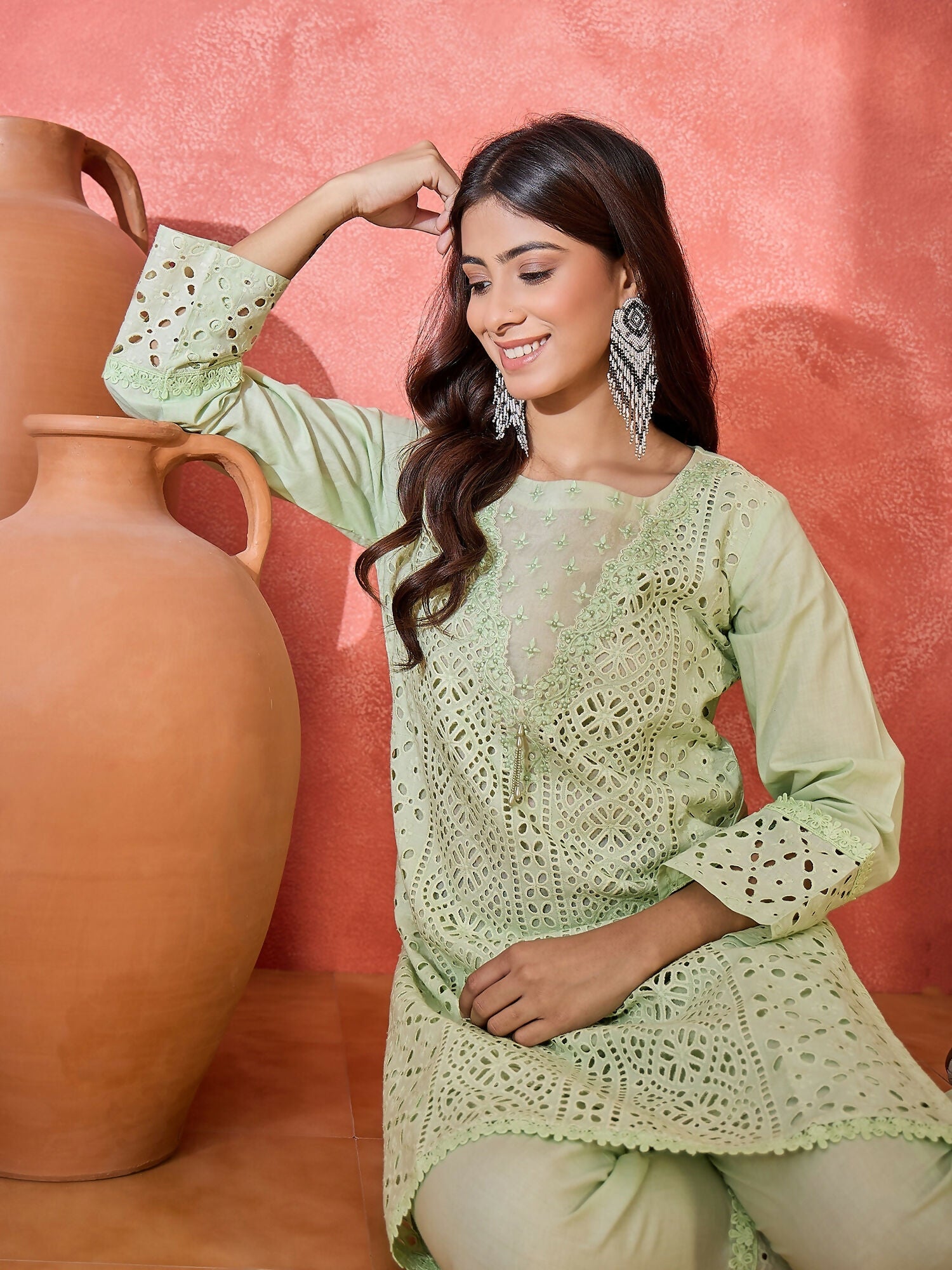 Joban Fashion Embroidery Green Pure Cotton Cord Set