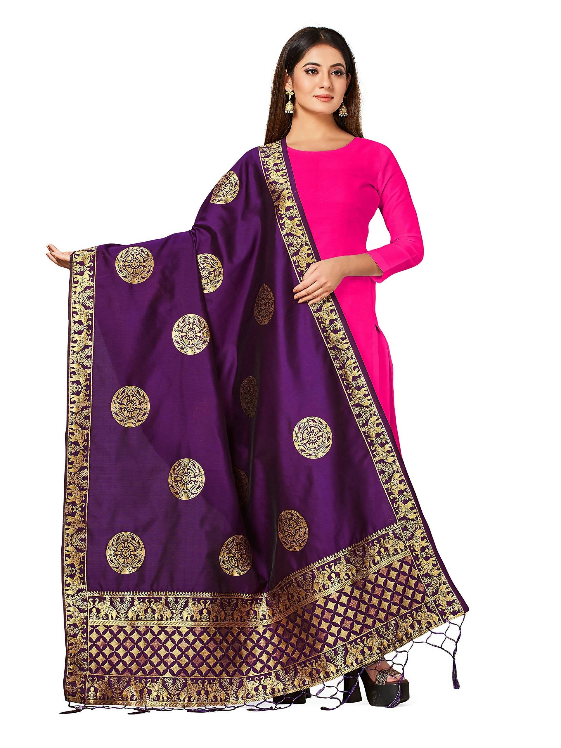 Mimosa Women's Animal Print Art Silk Purple Dupatta