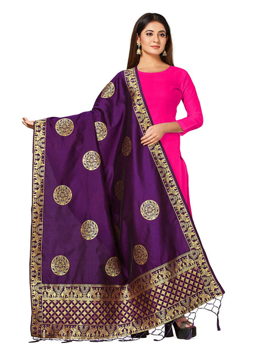 Mimosa Women's Animal Print Art Silk Purple Dupatta