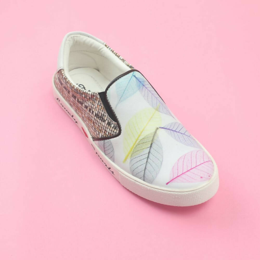 Tiny Bugs Girls Leaf Printed Slip Ons Sneakers - White  Grab2Buy Tiny Bugs Grab2Buy