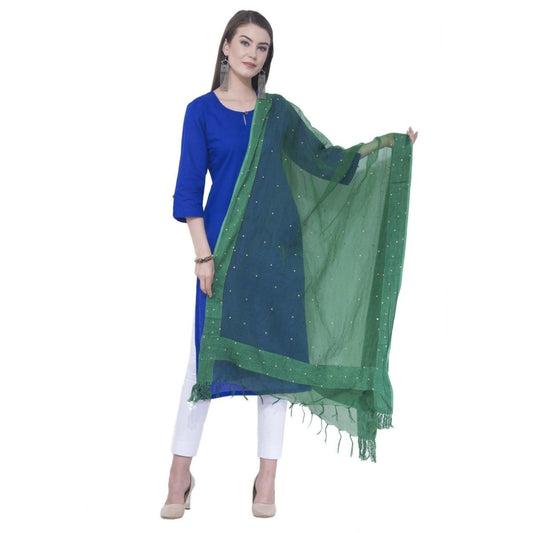 A R SILK Rama green Color Chandna Orgenza cotton Dupattas and Chunnis
