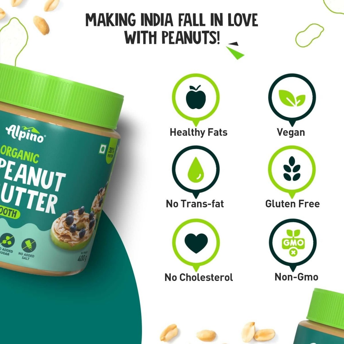 Alpino Organic Natural Peanut Butter Smooth 