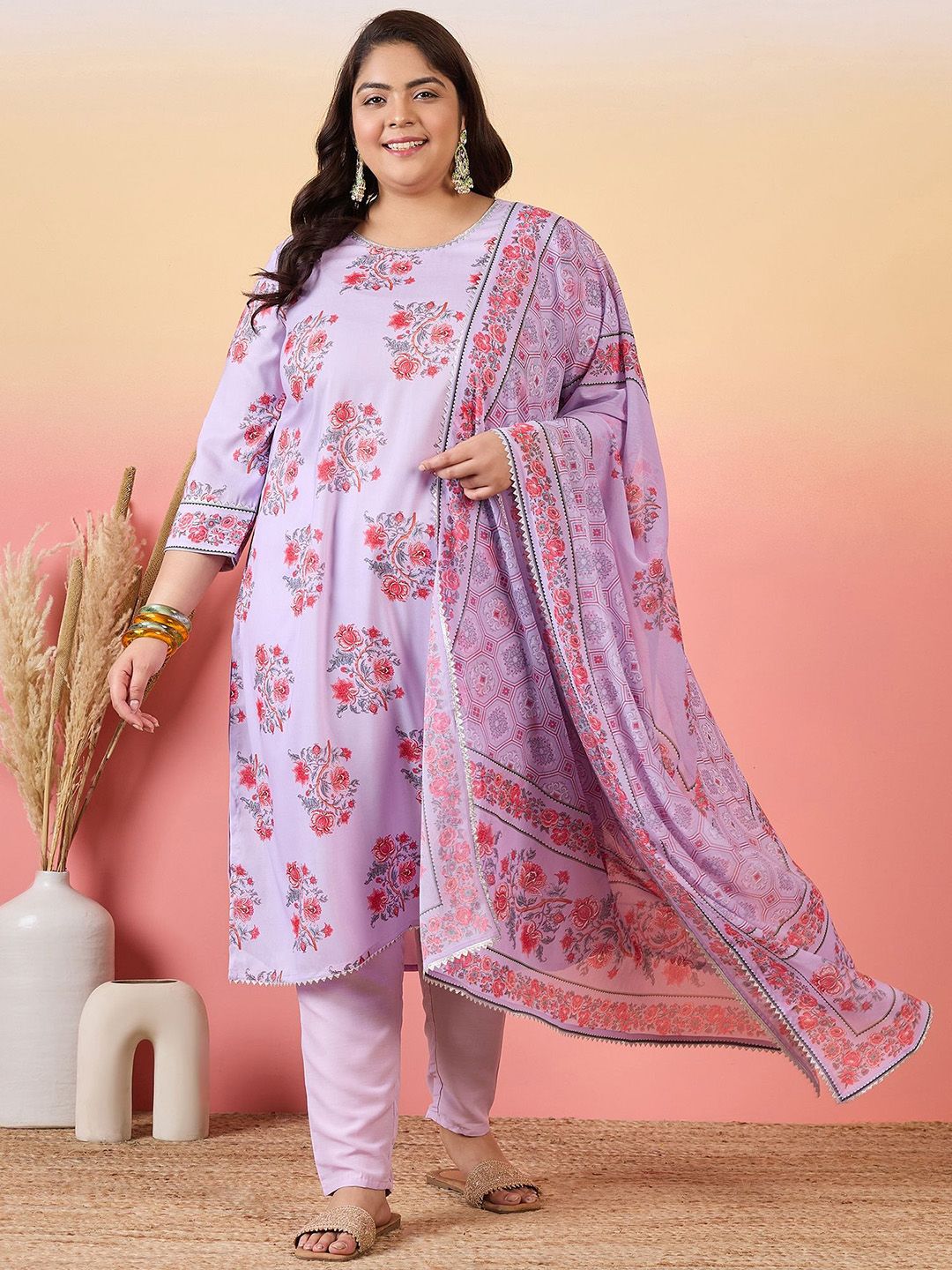 Sztori Women Floral Printed Regular Kurta with Trousers & With Dupatta