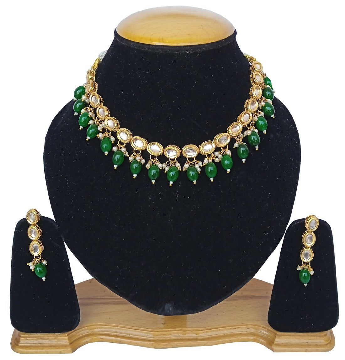 Joban Fashion Green kundan work Necklace Set | Swadesiicart