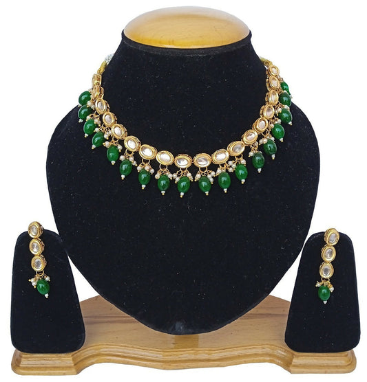 Joban Fashion Green kundan work Necklace Set | Swadesiicart