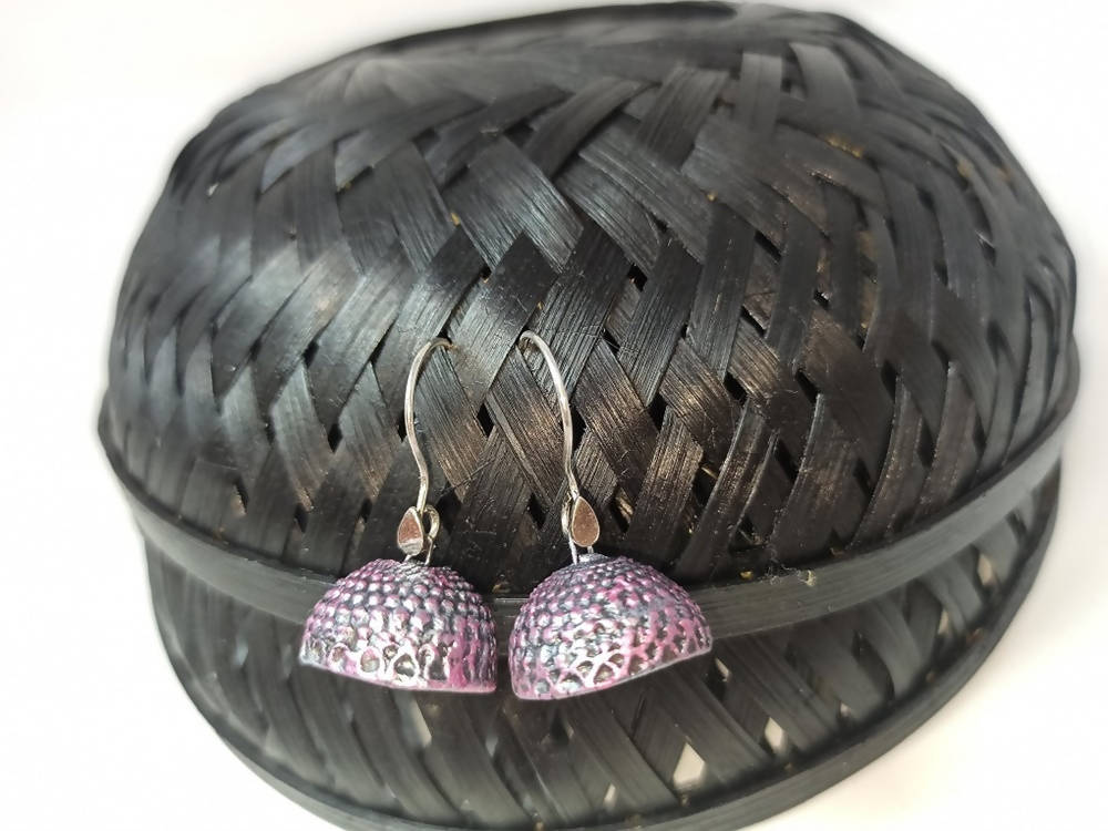 Terracotta Hanging Jhumkas-Silver Pink