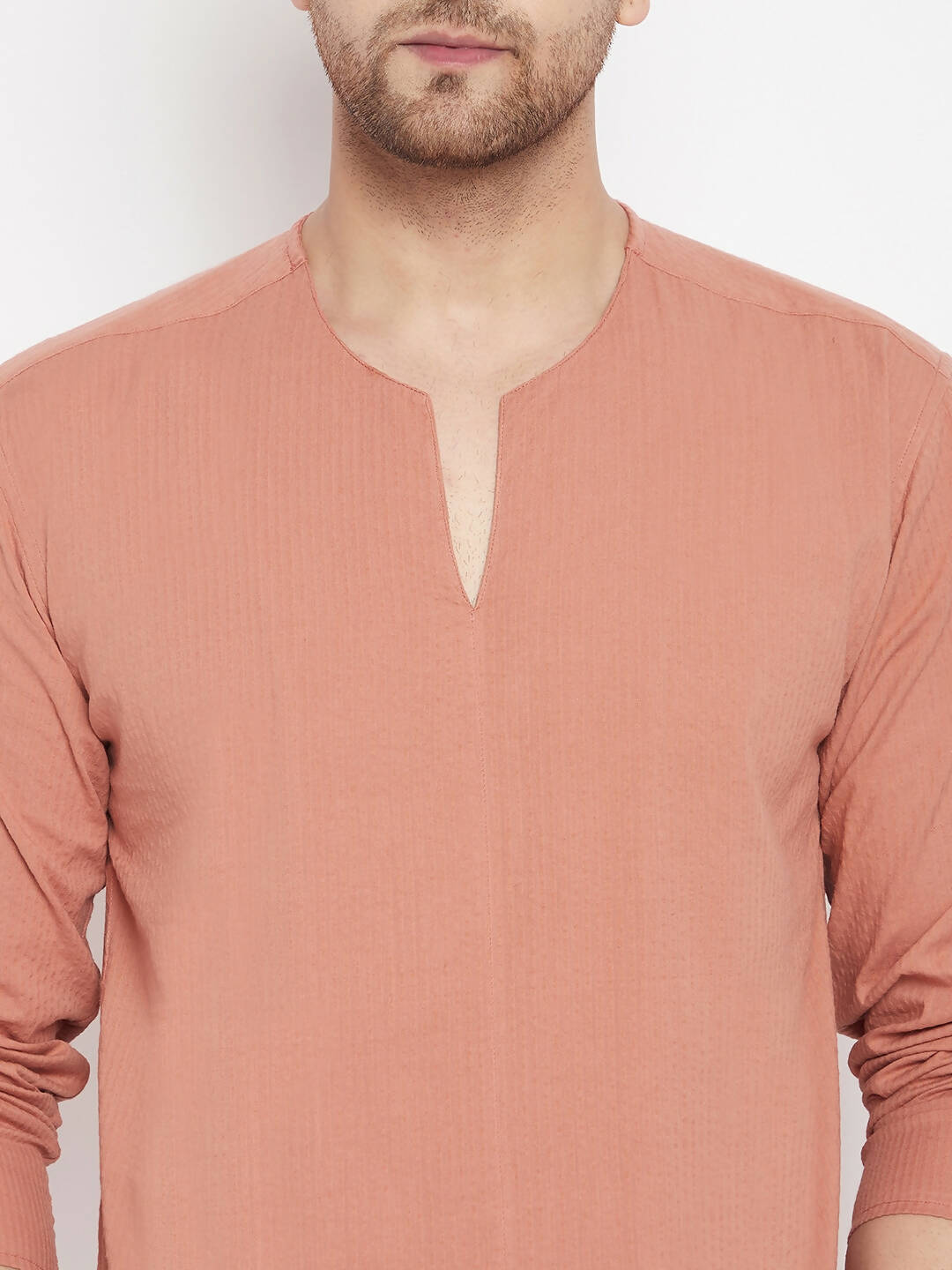 Even Apparels Brown Pure Cotton Men's Kurta With Slit Neckline 