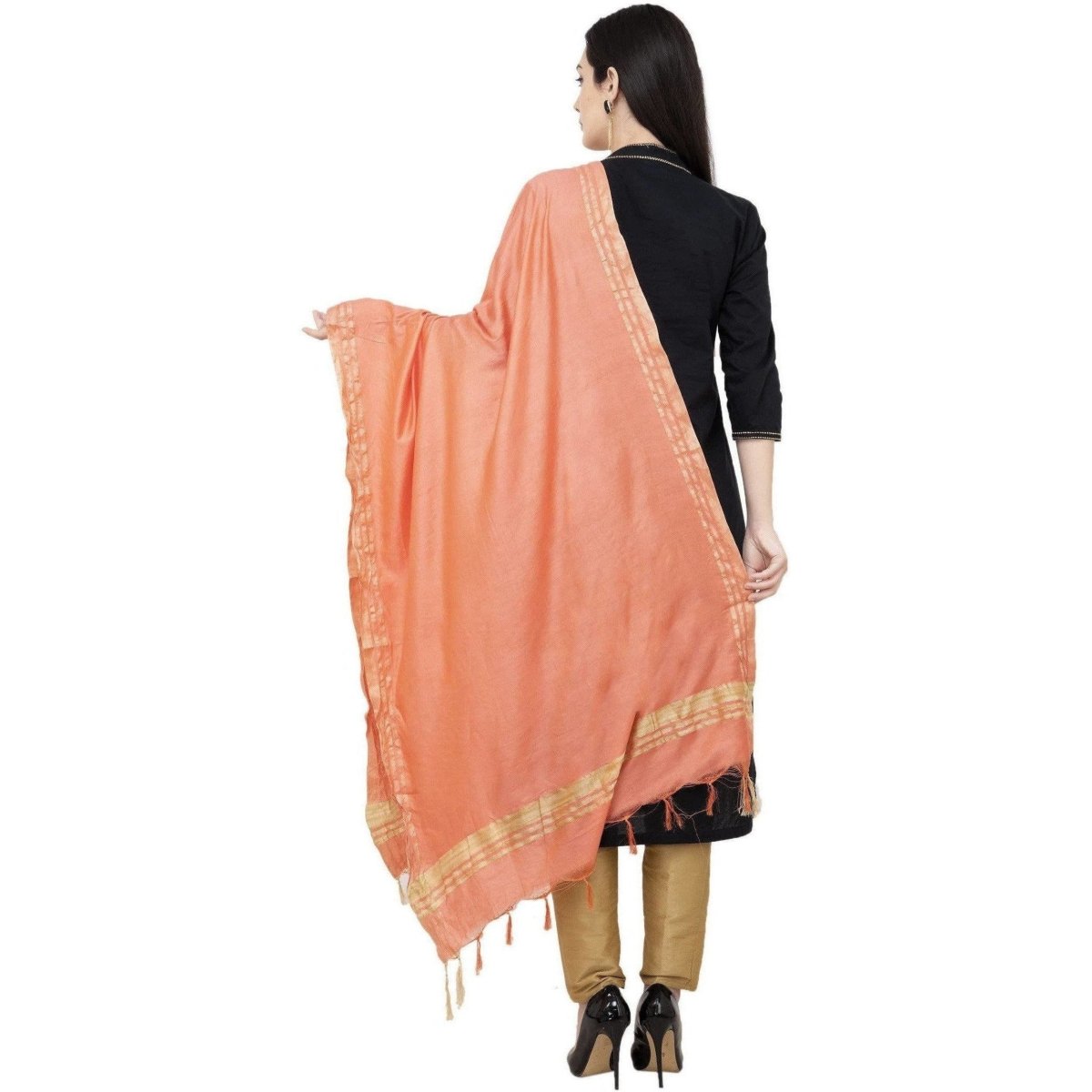 A R Silk Golden Border Regular Dupatta Color Peach Dupatta or Chunni 