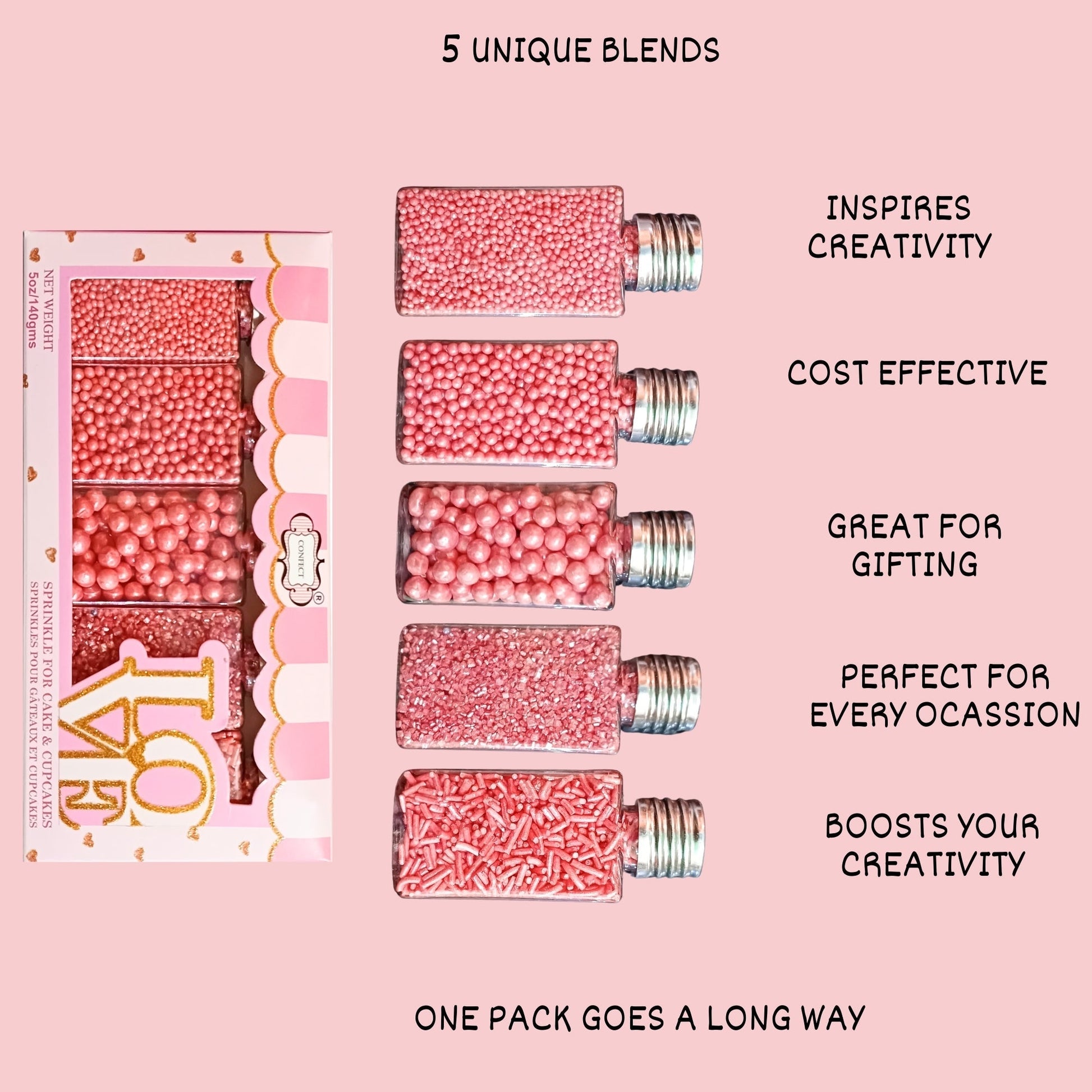 Confect Sprinkles for Cakes & Cupcakes Decoration | USP-5(Rose Pink)