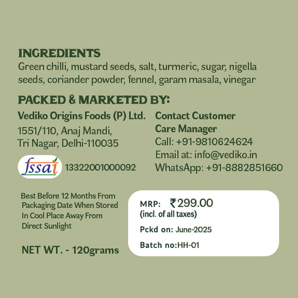 Vediko Origins Green Chilly Pickle  Grab2Buy Vediko Origins Grab2Buy
