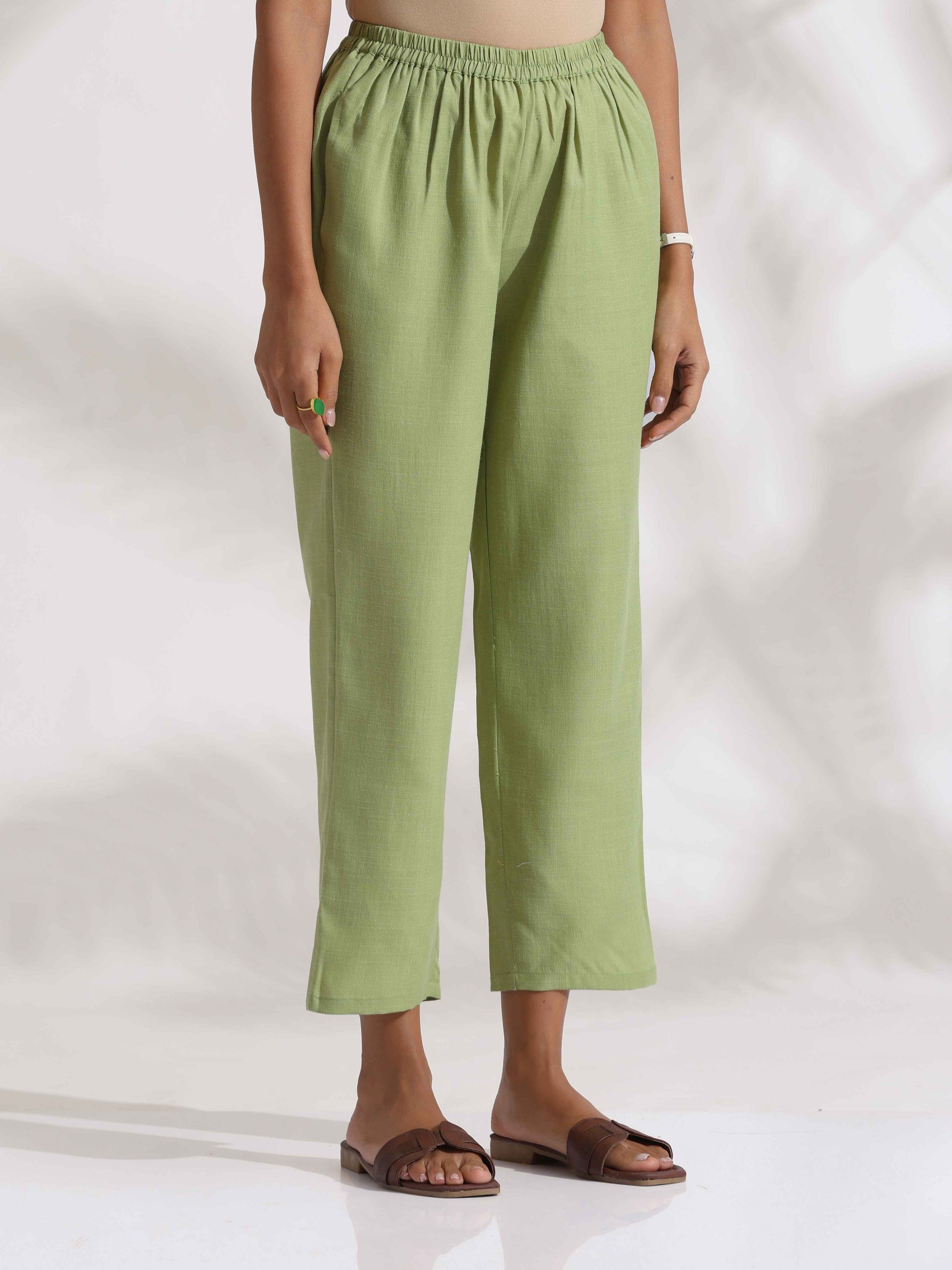 trueBrowns Green Slub Kurta Set 
