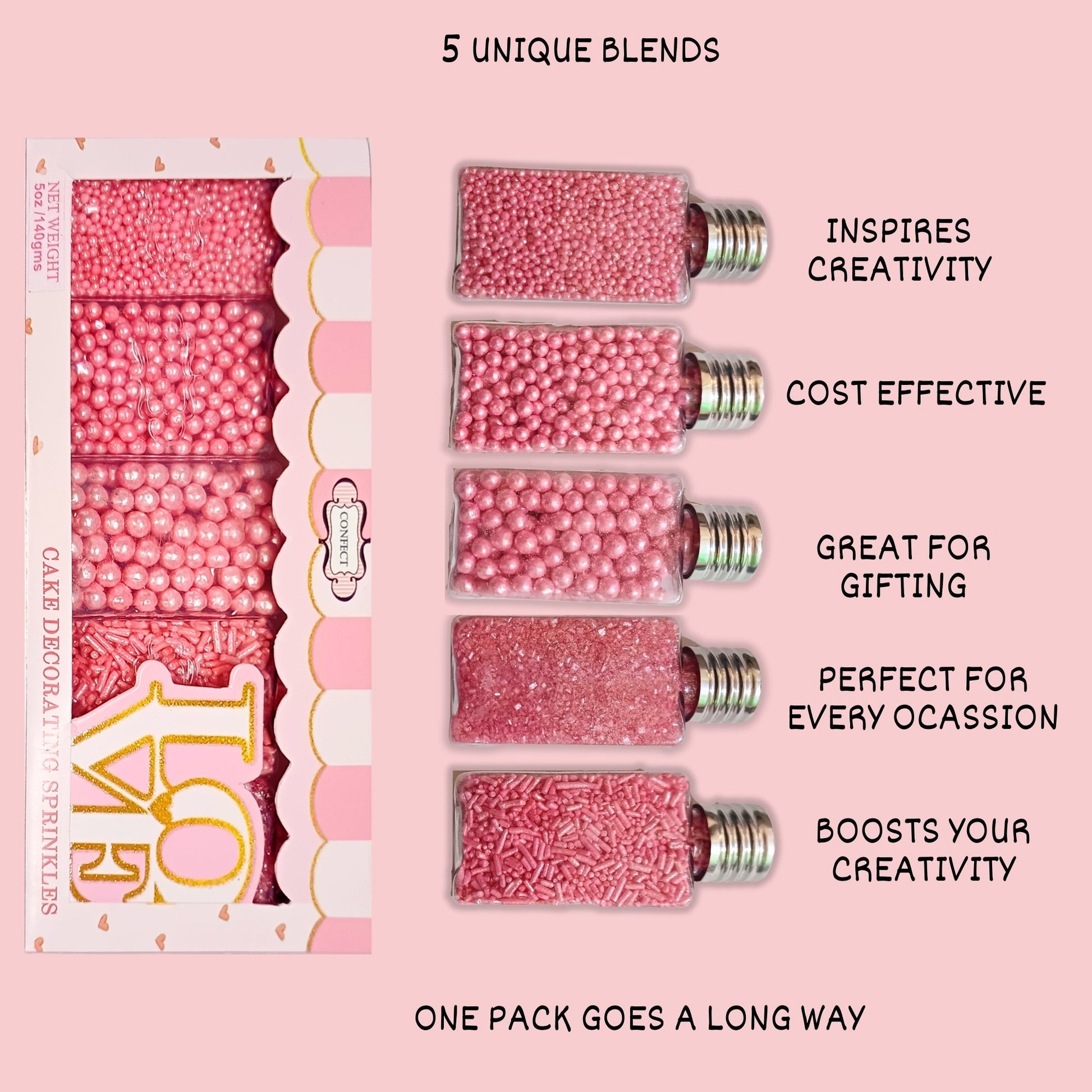 Confect Sprinkles for Cakes & Cupcakes Decoration | USP-27(Valentine Pink)