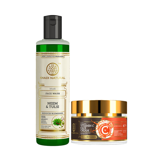 Khadi Herbal Neem & Tulsi Face Wash with Khadi Natural Vitamin C Face Cream Combo (Set of 2) 