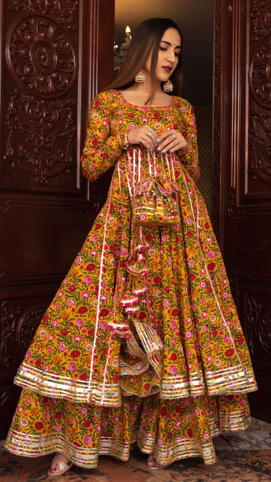 Pomcha Jaipur Mastani Cotton Anarkali Plazo Set 