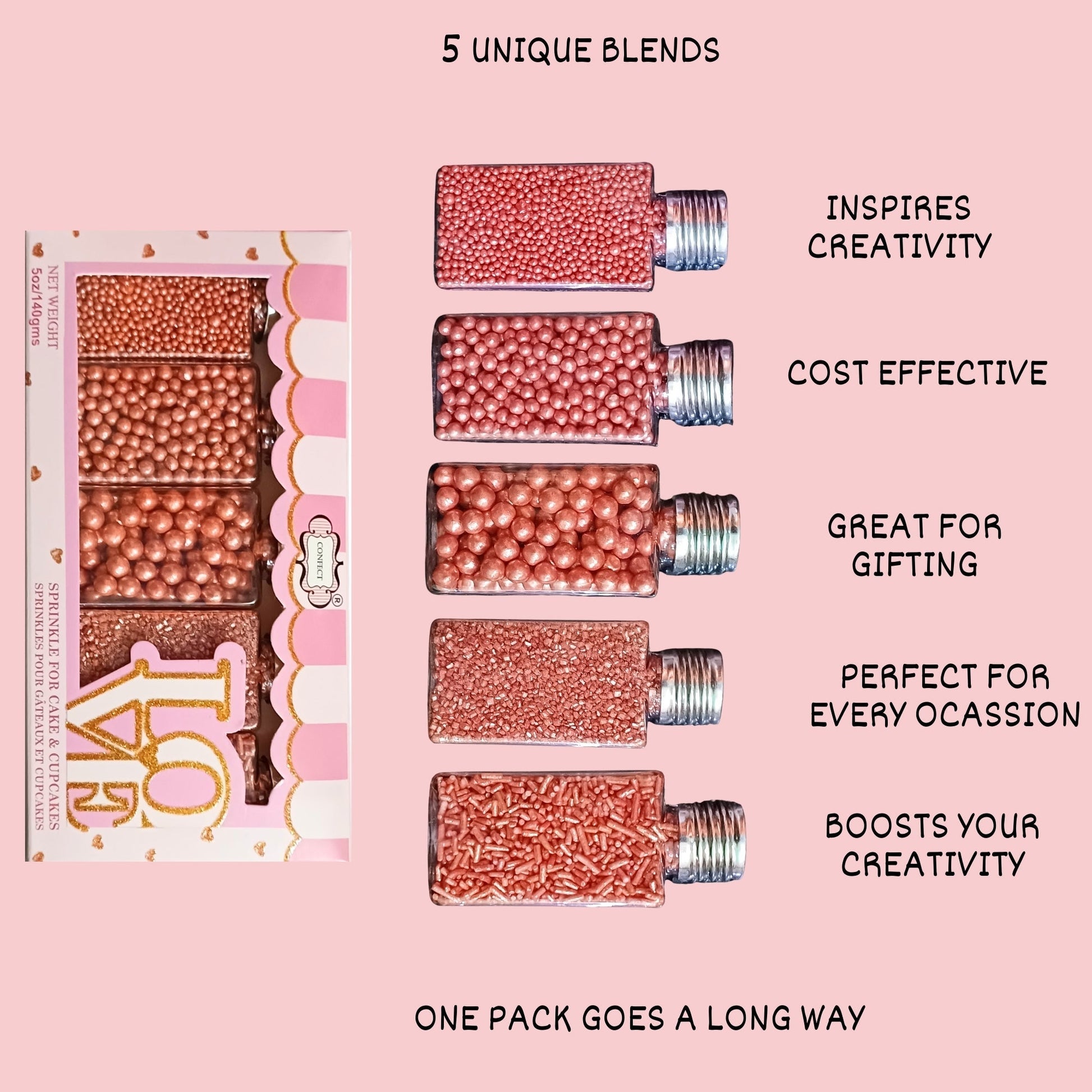 Confect Sprinkles for Cakes & Cupcakes Decoration | USP-18(Rose Gold)