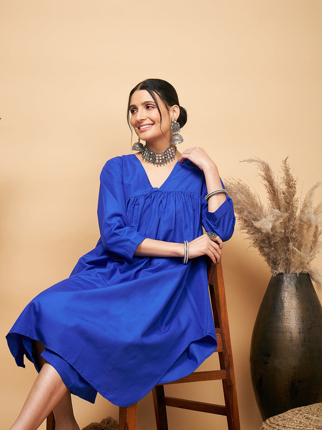 InWeave Women's Ink Blue Flared Kurta Palazzo Set 