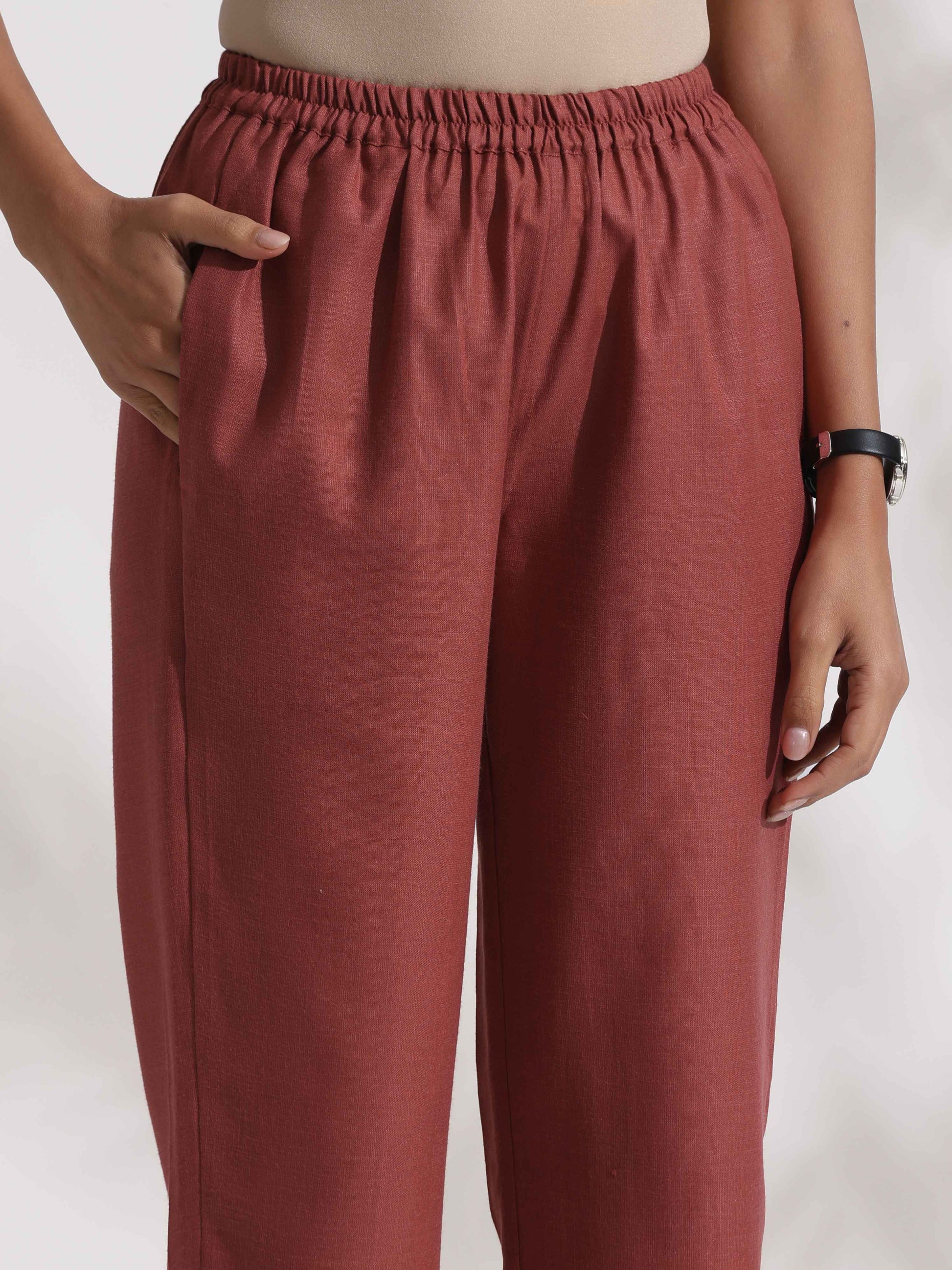 trueBrowns Brown Slub Highslit Kurta Set 