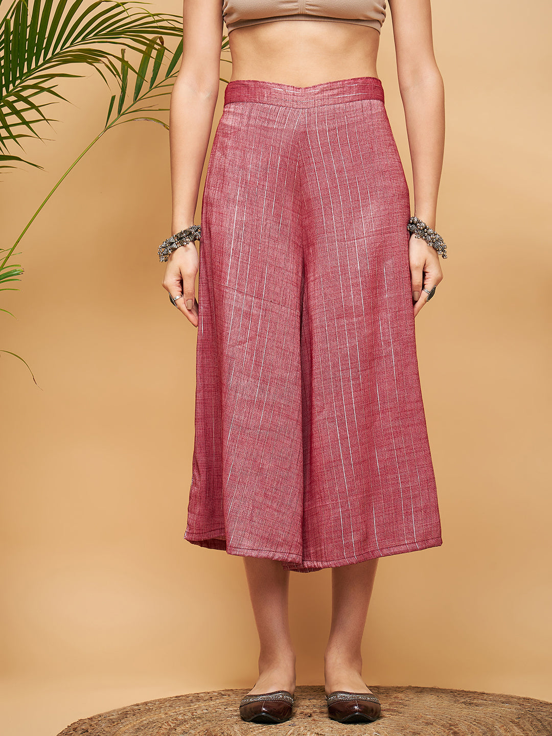InWeave Women's Wine Lurex Short Pallazo Kurta Set 