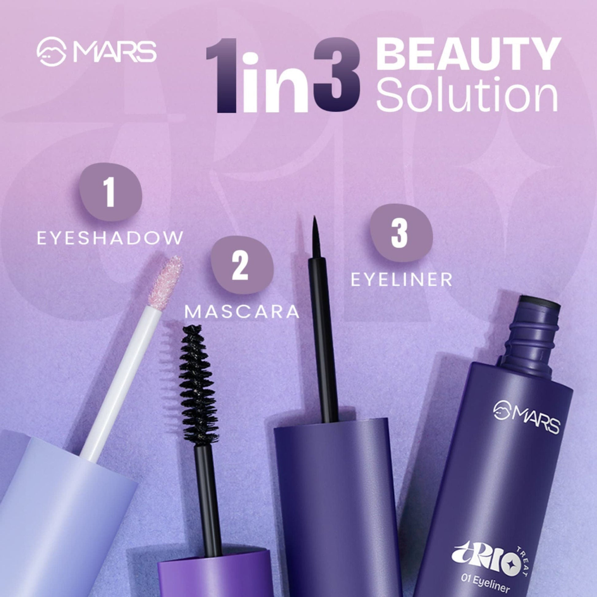 MARS Cosmetics Trio Treat, 3-In-1 Eye Makeup Kit With Eyeliner, Mascara & Eyeshadow 
