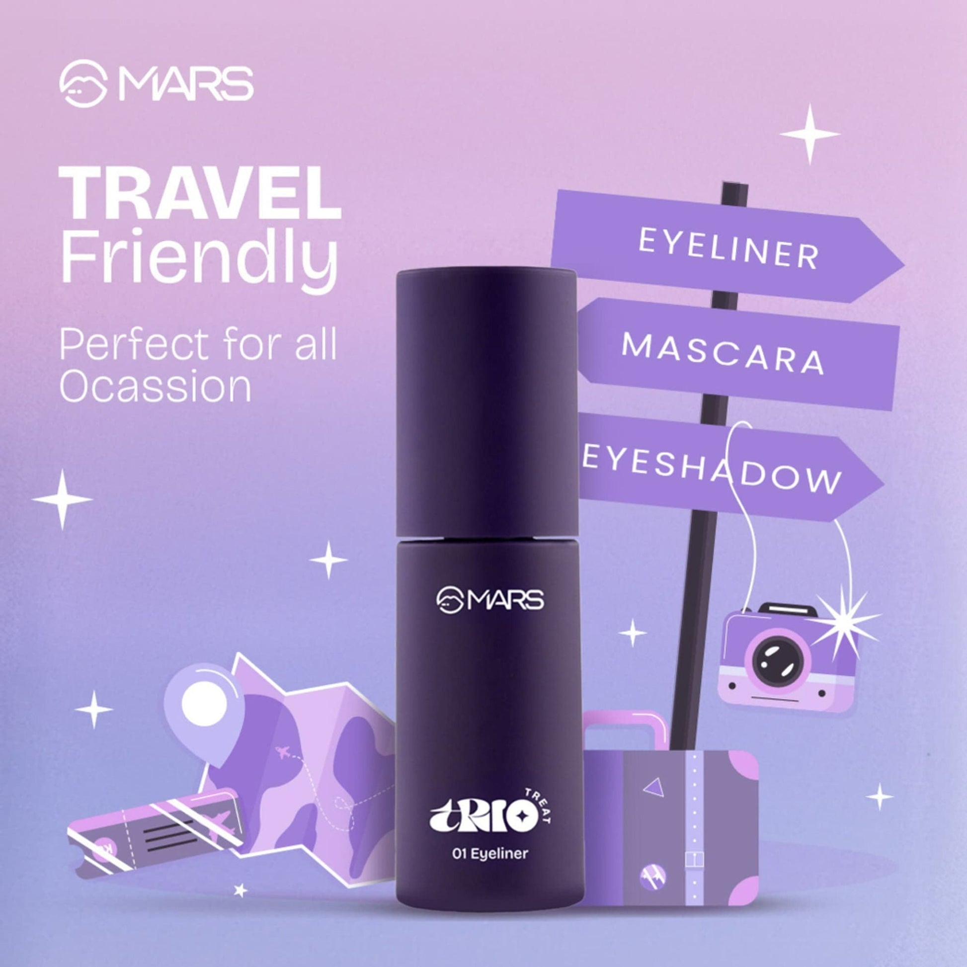 MARS Cosmetics Trio Treat, 3-In-1 Eye Makeup Kit With Eyeliner, Mascara & Eyeshadow 