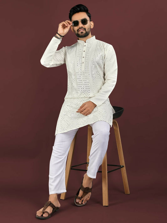 Anaita White Embroidered Silk Straight Kurta