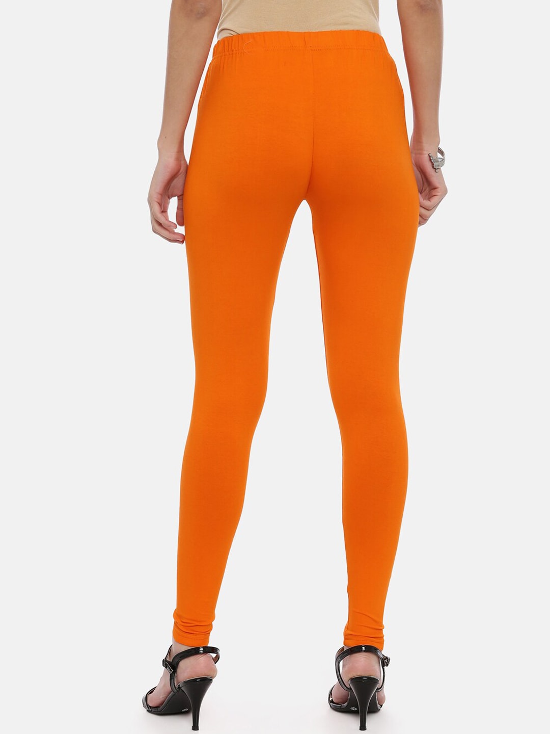 Souchii Orange Solid Slim-Fit Ankle-Length Leggings 