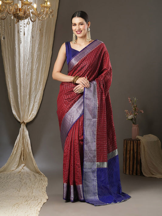 Saree Mall Checked Zari Festive Sarees
