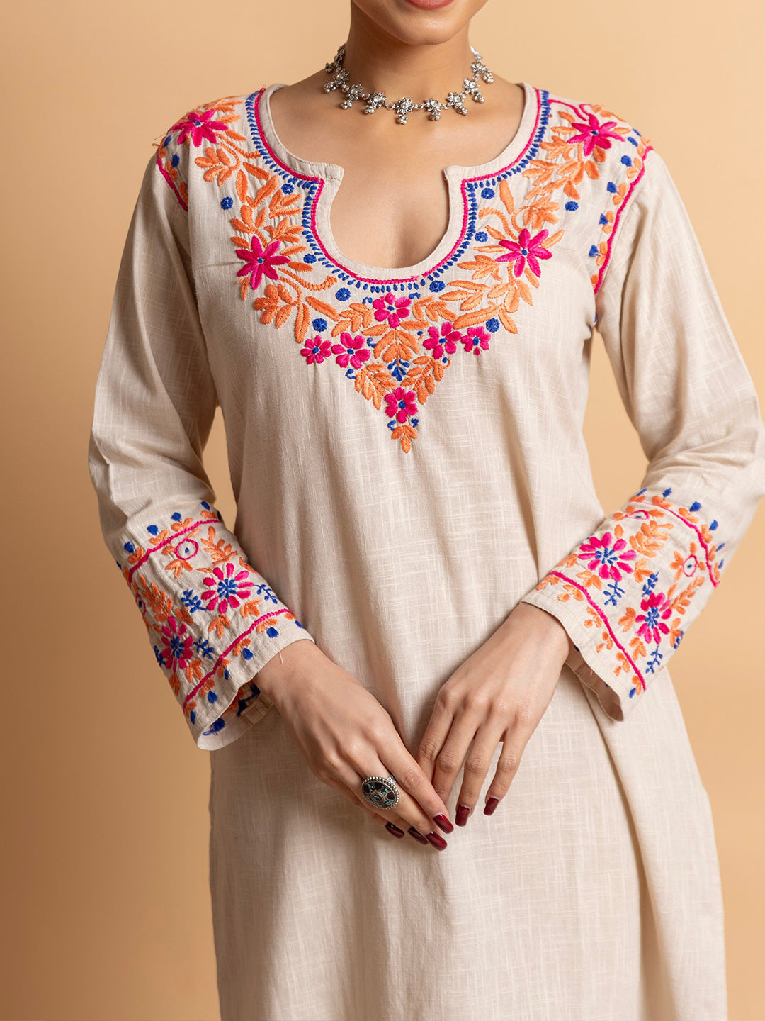 HOUSE OF KARI Floral Embroidered Chikankari Kurta With Palazzo 