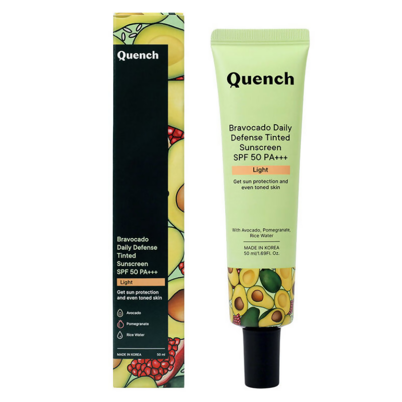 Quench Vitamin E Tinted SPF 50 Sunscreen PA+++ with both Mineral & Chemical Actives (Light) 