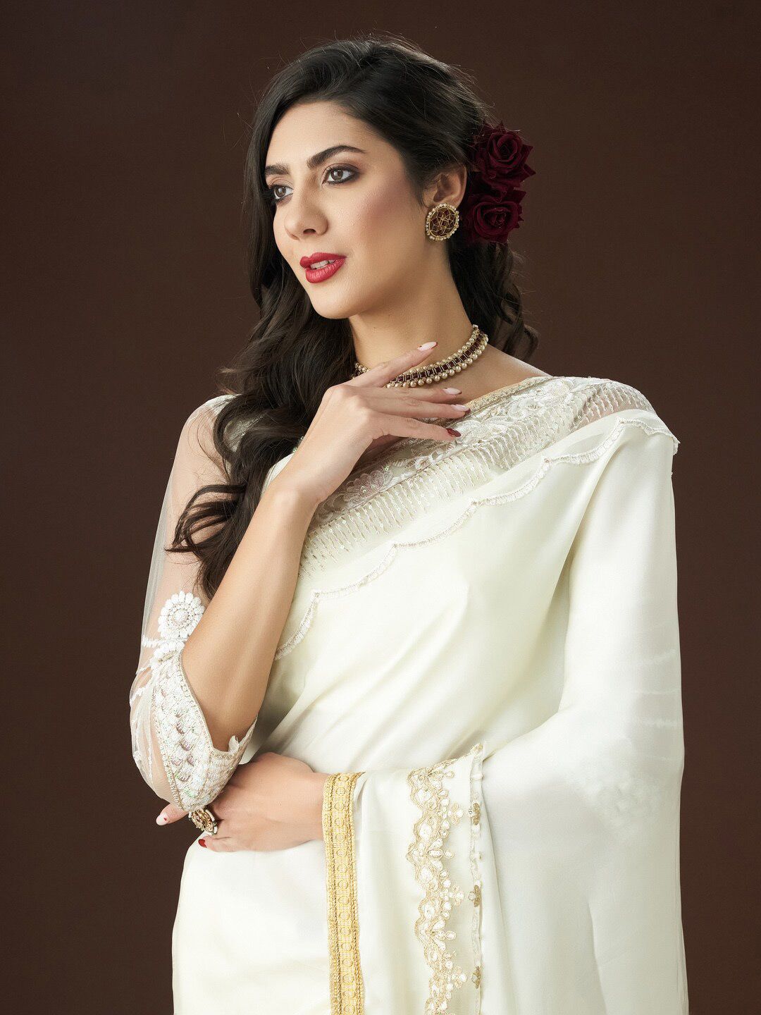 kasee Embroidered Embellished Satin Saree