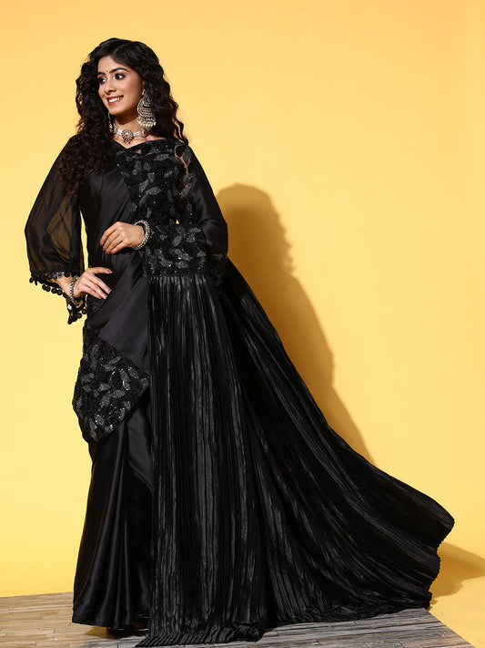 Tikhi Imli Black Floral Sequinned Satin Grab2Buy 