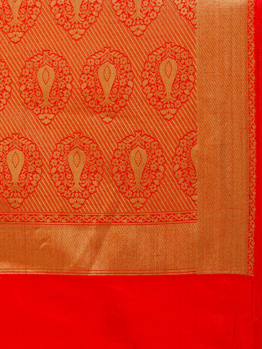 Saree Mall Red Silk Blend Woven Design Kanjeevaram Saree