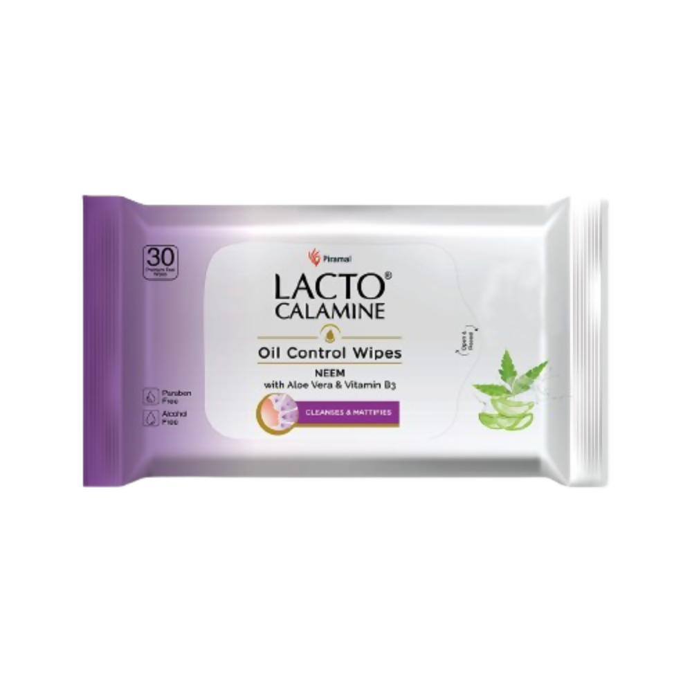 Lacto Calamine Oil Control Face Wipes, Makeup Remover Wipes With Neem & Aloe 30 Usable Wipes 