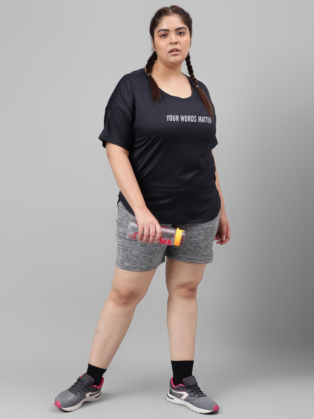 MKH Plus Size Typography Printed Dri-FIT Relaxed Fit Drop-Shoulder Sleeves Gym T-shirt 