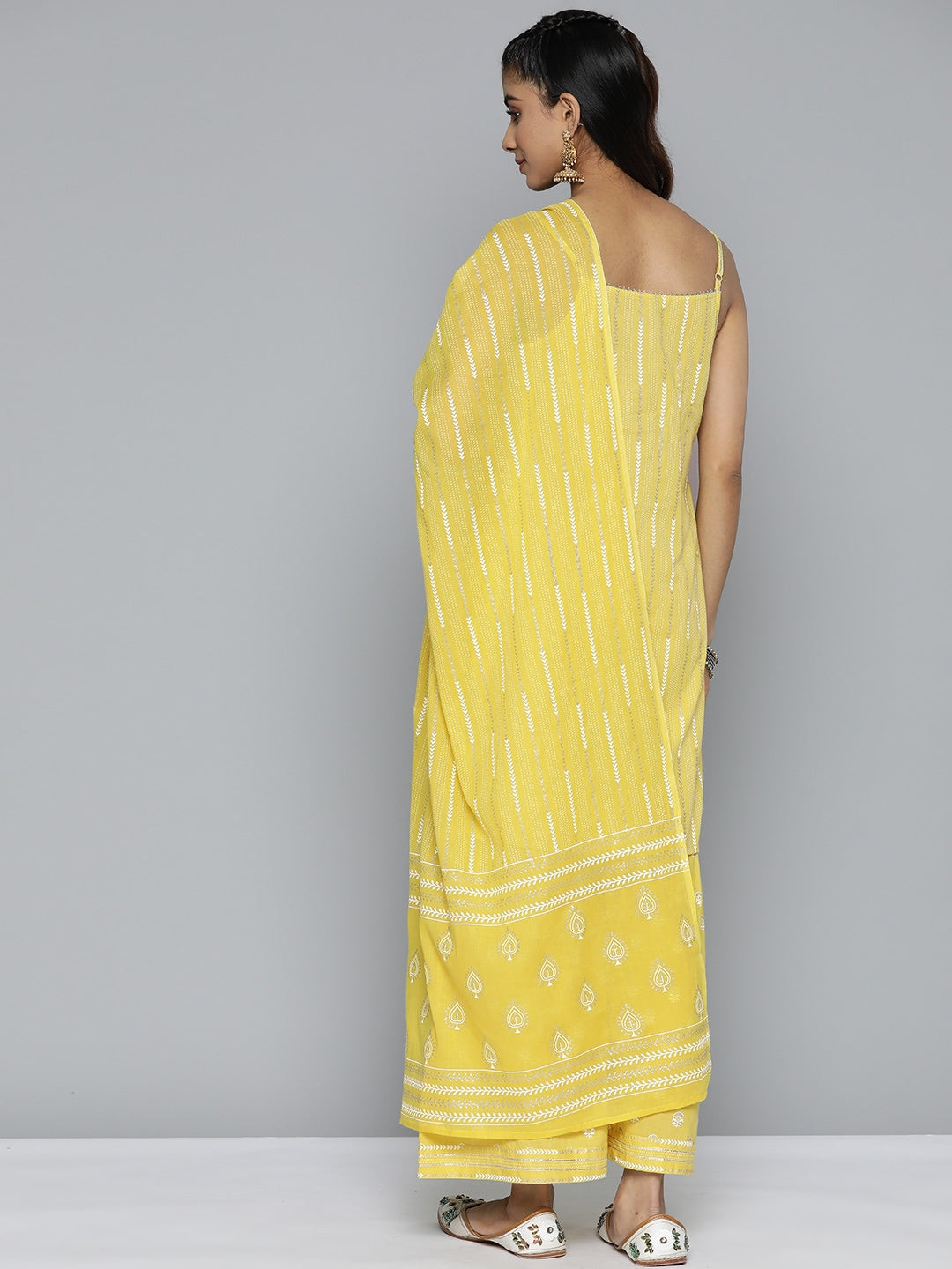 HERE&NOW Ethnic Motifs Printed Gotta Patti Pure Cotton Kurta with Sharara & Dupatta