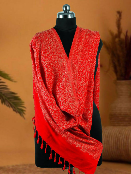 Weaving Mystery Handloom Pashmina Shawl-Kaani Zari - Red  Grab2Buy Weaving Mystery Grab2Buy