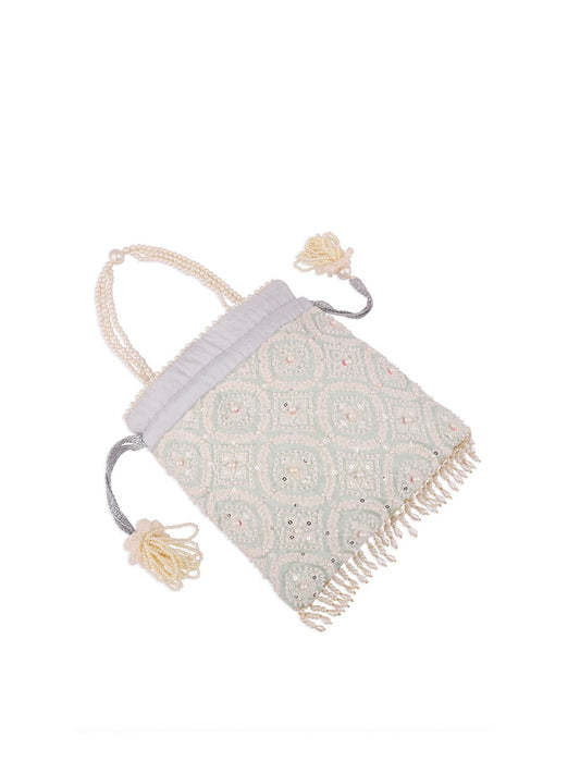 Masq Blue & Gold-Toned Embellished Embroidered Potli Clutch - Grab2buy