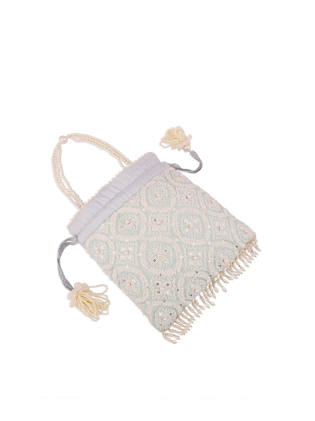 Masq Blue & Gold-Toned Embellished Embroidered Potli Clutch 