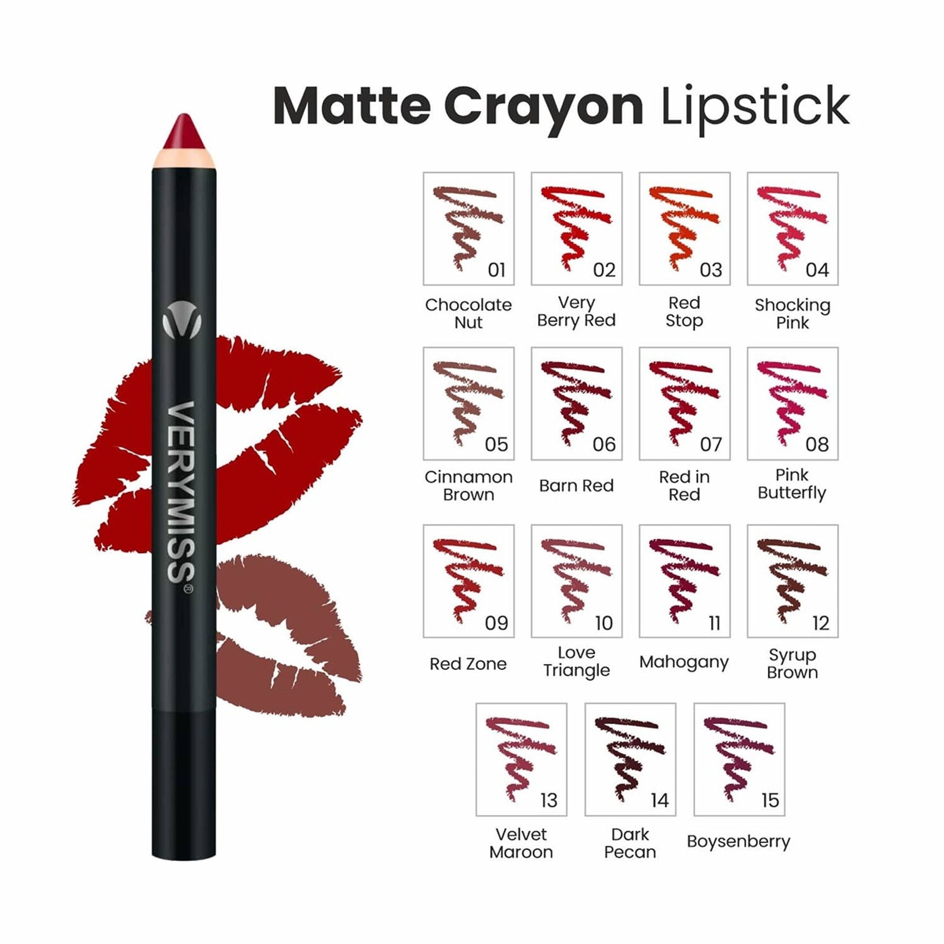 VERYMISS Matte Lip Crayon Lipstick - 12 Syrup Brown  Grab2Buy VERYMISS Grab2Buy