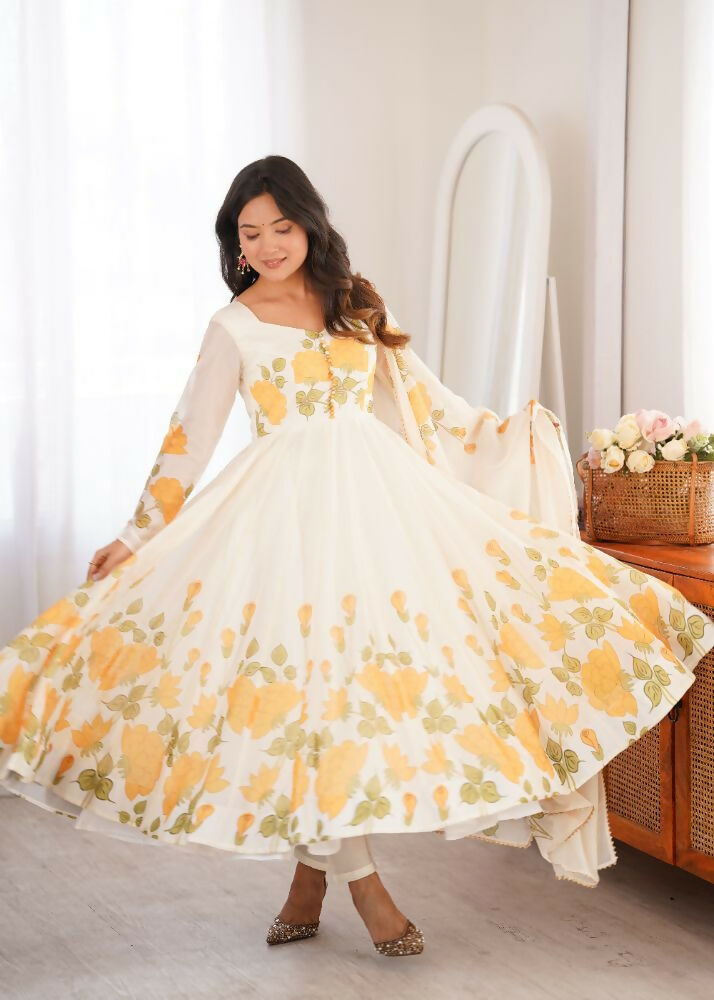 Teeya Creation Off-White Floral Anarkali Salwar Kameez Suit Set
