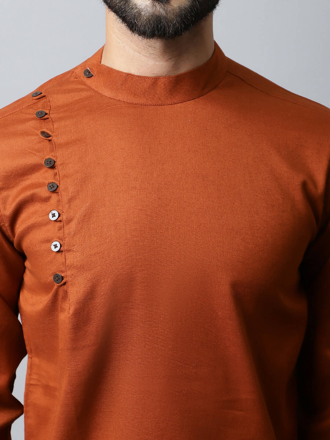 Even Apparels Brown Color Linen Pure Cotton Men's Kurta With Side Placket (SLD1137) 