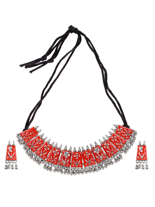 Cardinal Women Red Chocker Necklace & Earrings Jewellery Set - Grab2buy